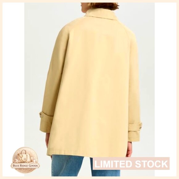 Long Sleeve Trench Coat Classic Elegant Loose Fit Bow Toggle Lapel Overcoat - Picture 2 of 7